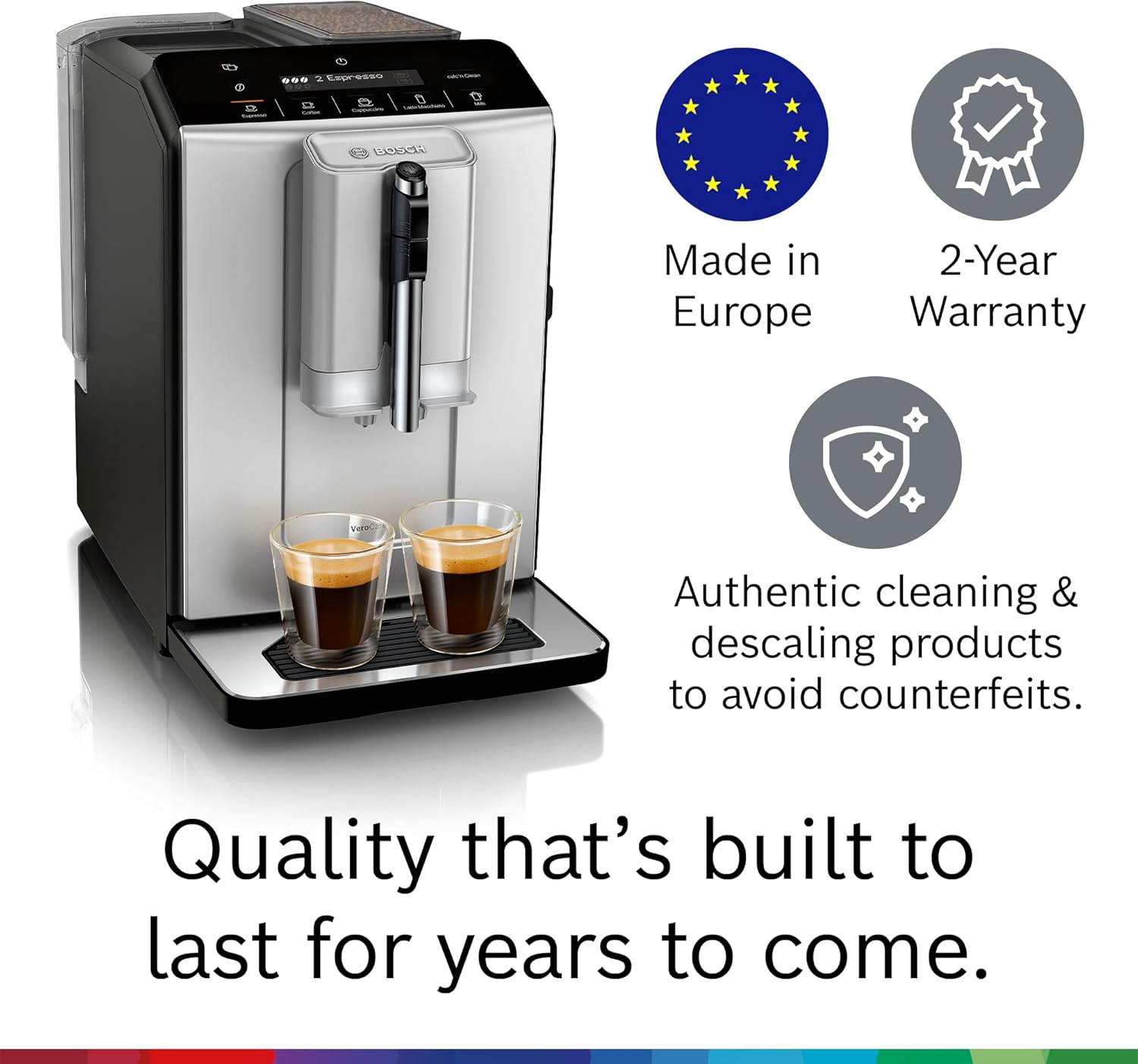 Bosch Fully Automatic Coffee and Espresso Machine - One-Touch Drinks, Barista Style, Double Cup Super Coffee Maker - Large Bean Capacity - Easy Clean, Maintenance - Silver- TIU20307
