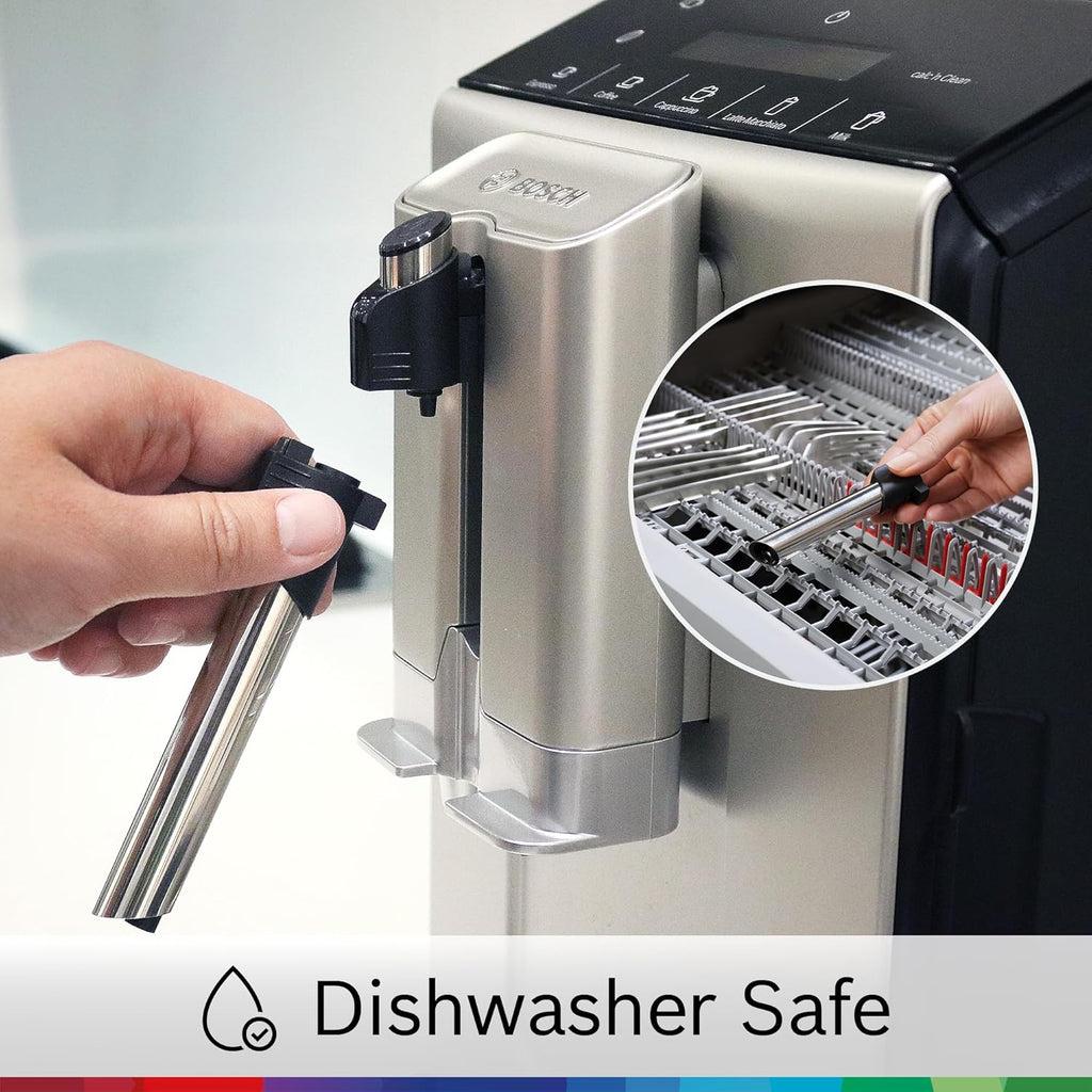 Bosch Fully Automatic Coffee and Espresso Machine - One-Touch Drinks, Barista Style, Double Cup Super Coffee Maker - Large Bean Capacity - Easy Clean, Maintenance - Silver- TIU20307